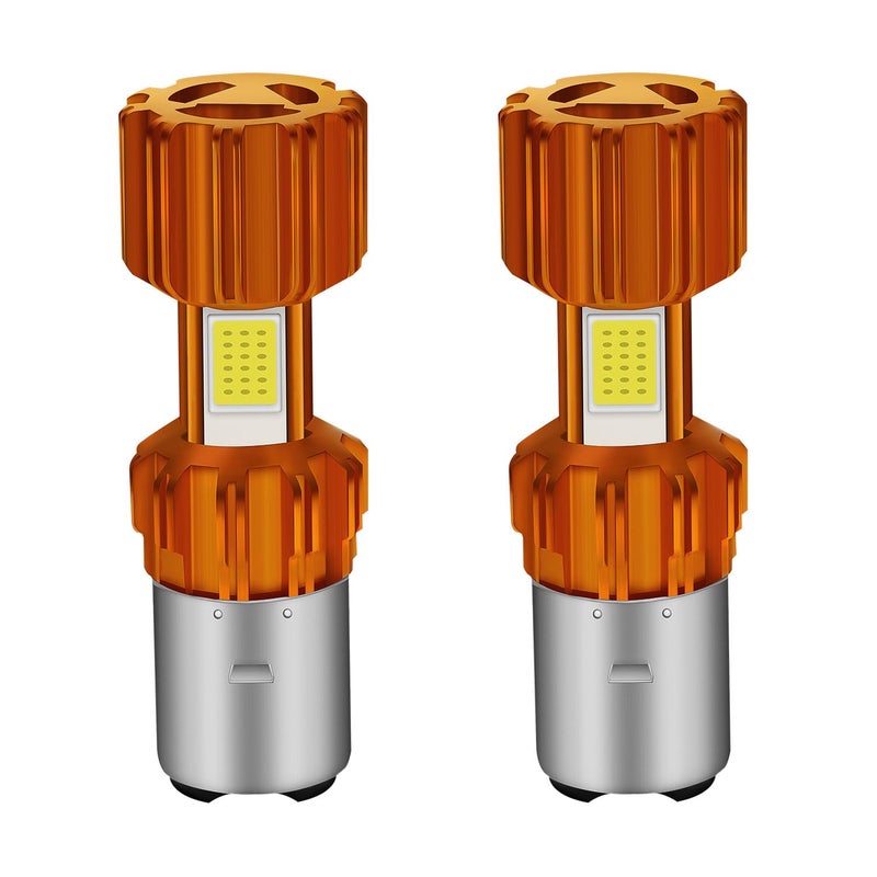 YM EBright YM E-Bright BA20D Motorcycle bulb Lamp 3 COB 18W LED Bulbs High Low Beam White Pack of 2 - Image 1